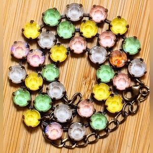 Mango Mint Yellow & Green Premium Swarovski Crystals In Brass Matilda Necklace